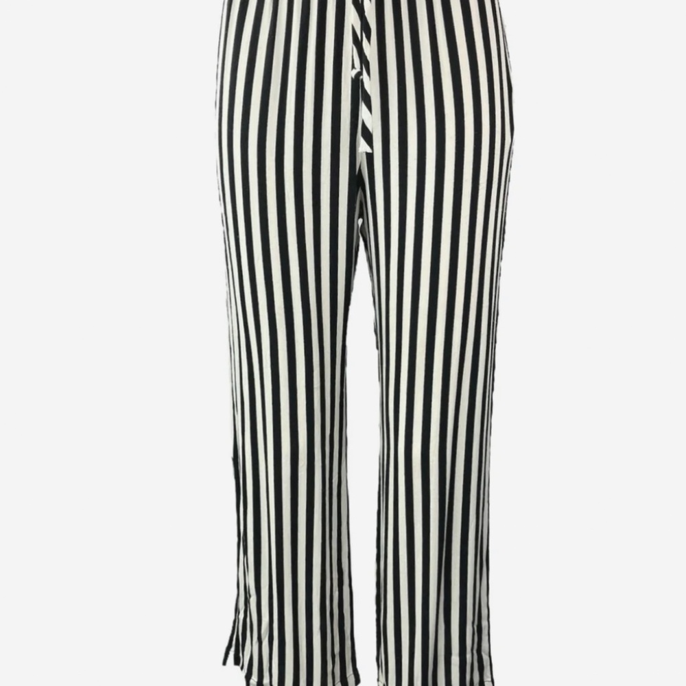 The reformation black and white stripe pant elastic waist size XS